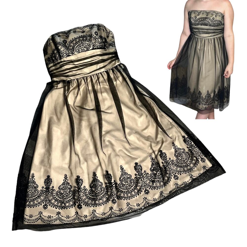 Davids Bridal Cocktail DRESS Womens Size 2 Black Beaded Lace Mesh Mob Wife
